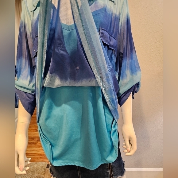 INC 3/4 Sleeve Sheer 3/4 Button Blouse With Built-in Cami Size 3X - Picture 3 of 12